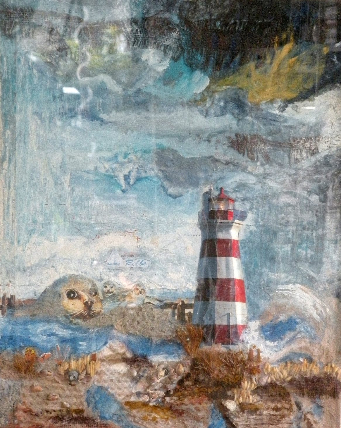 Leuchtturm Robbe, Collage 40 x 50 cm