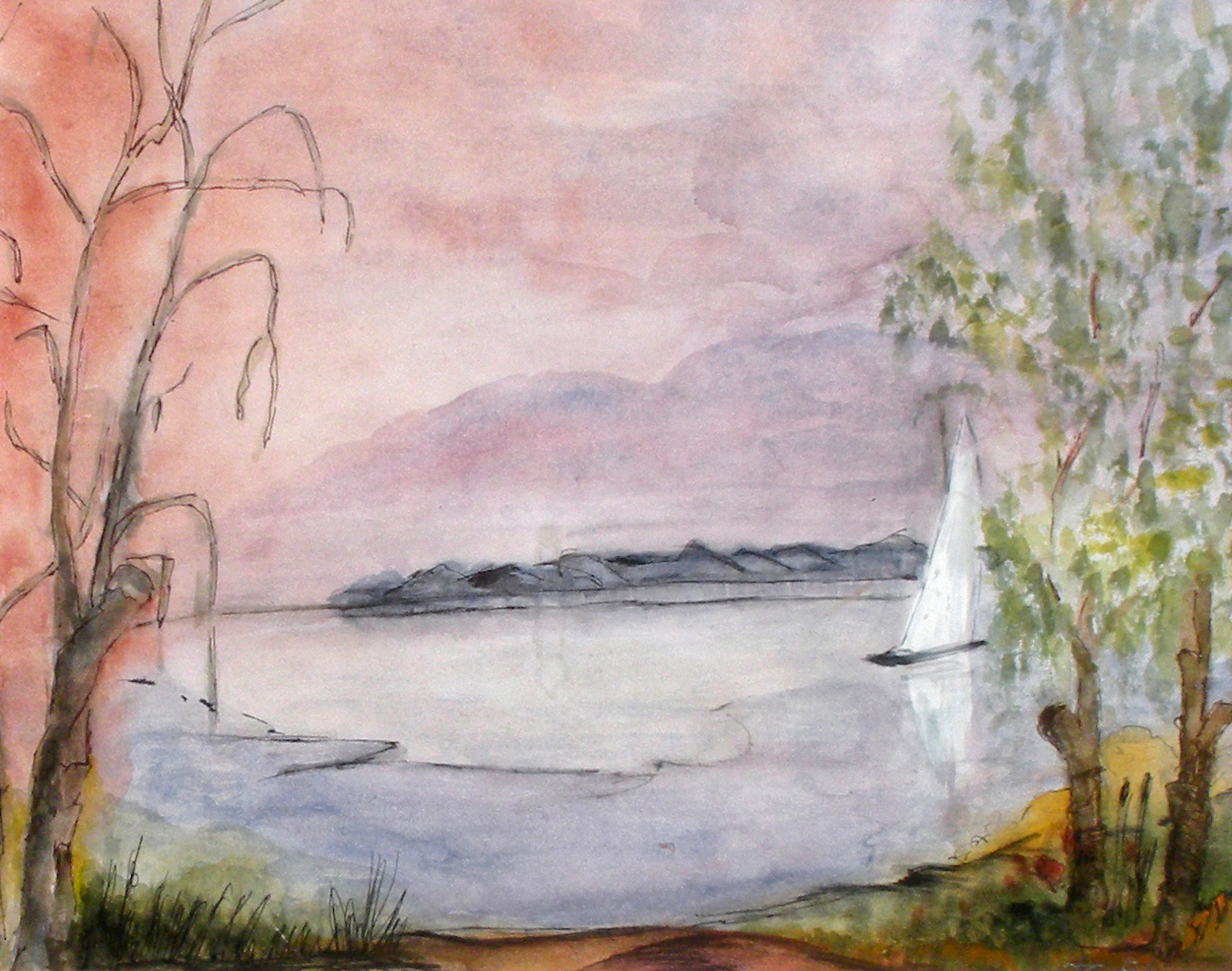 Allein auf dem Wasser, Aquarell, 30 x 40 cm