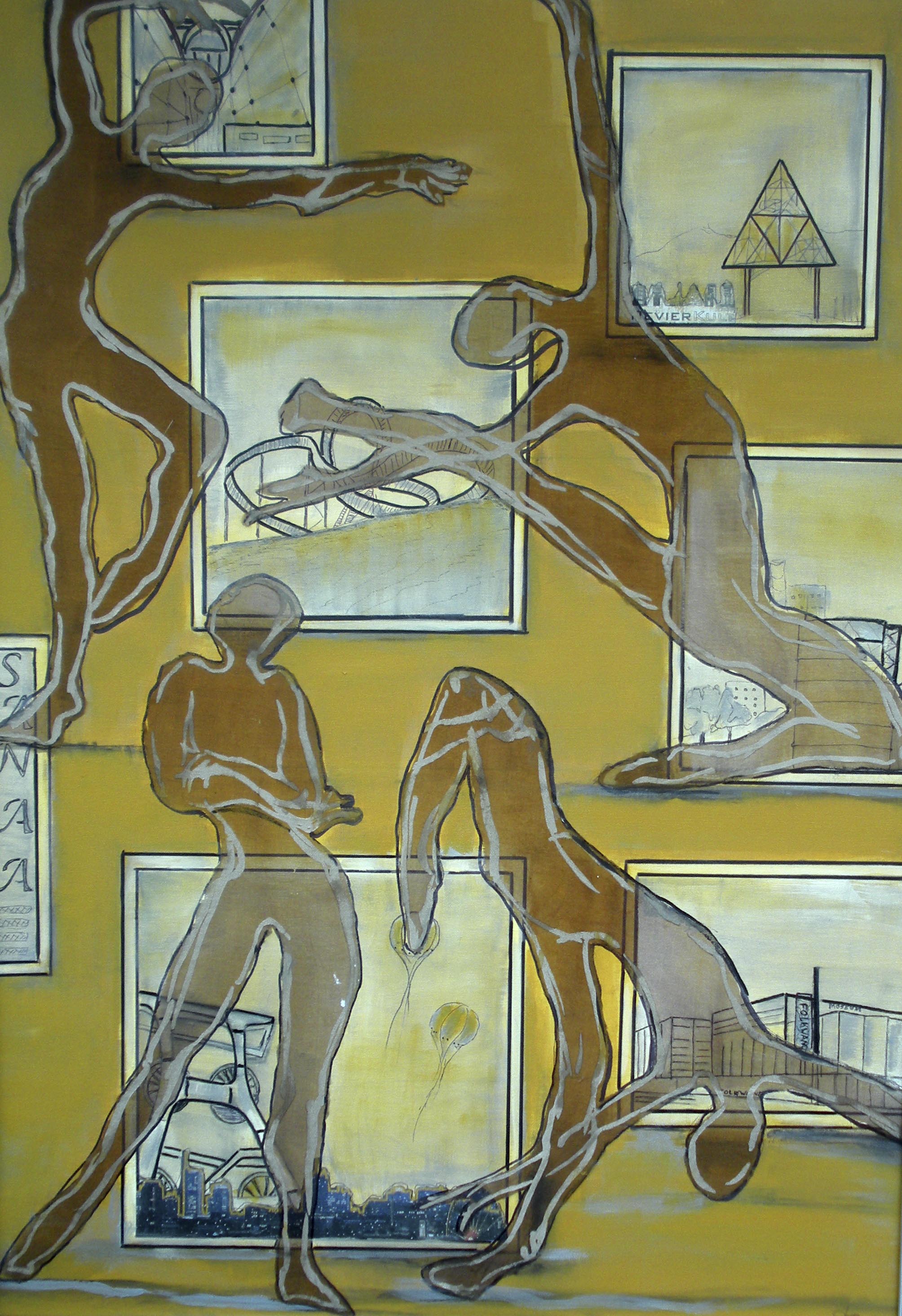 Der Pott Tanzt 2, Textile Collage, 70 x 100 cm.