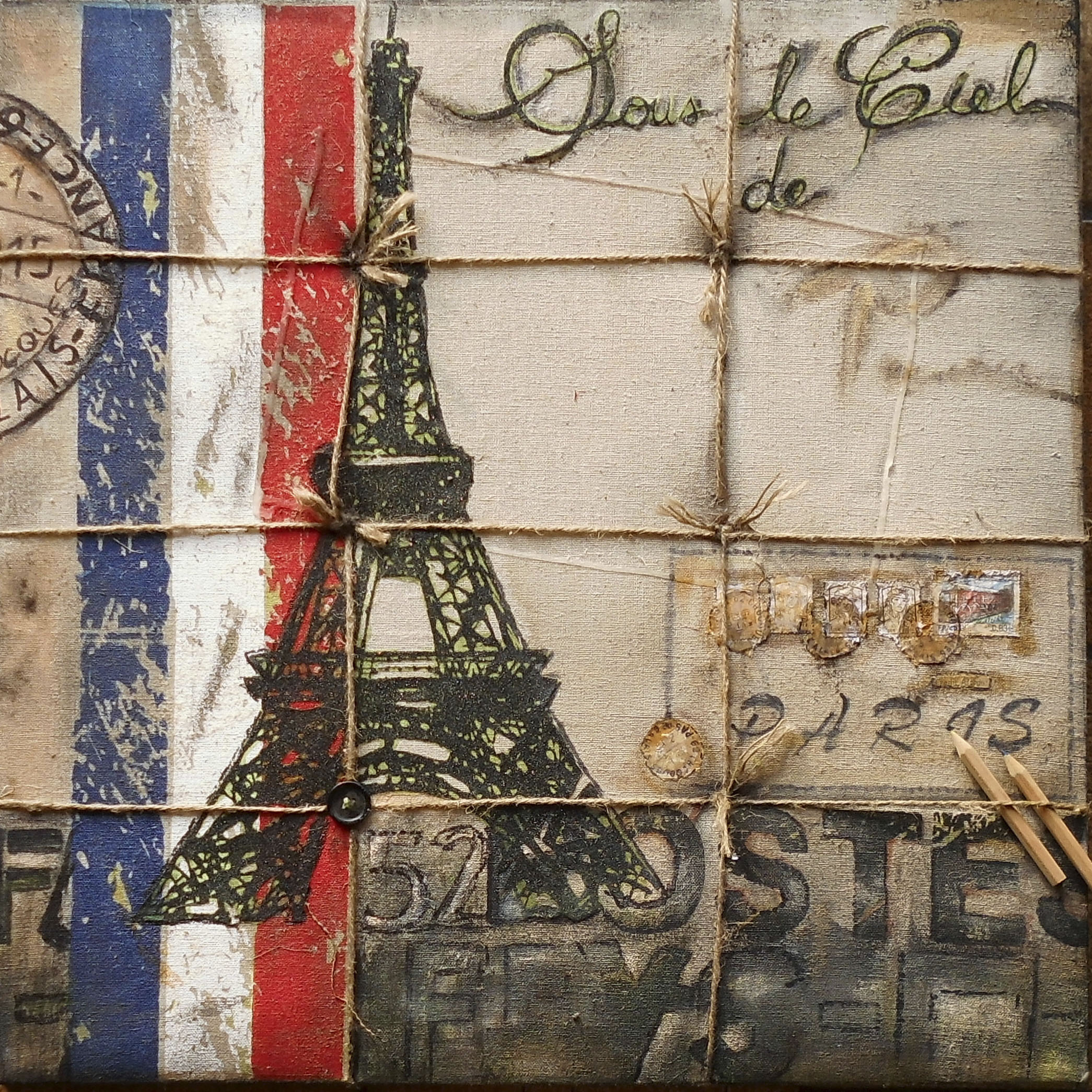 Sous le ciel de Paris, Collage, 50 x 50 cm.