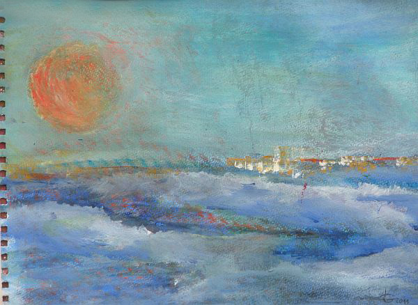 Sunset, Acryl Frottage, 50 x 60 cm i.R
