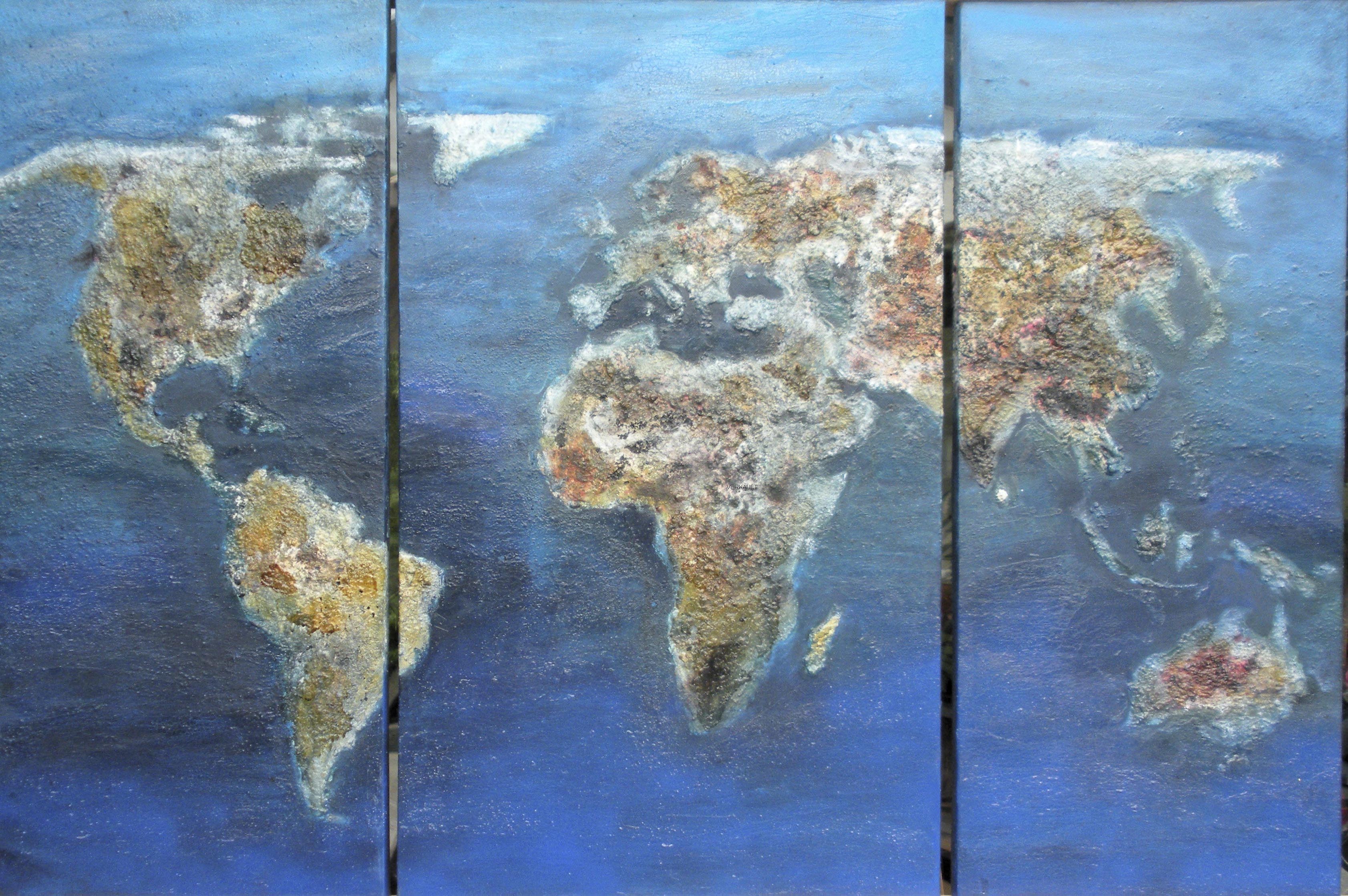 Triptychon Welt, Mixed Media, 60 x 90 cm.