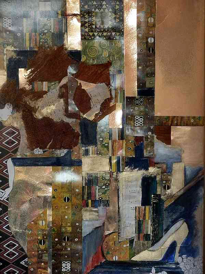 Tanzschuh, Collage, 50 x 70 cm.